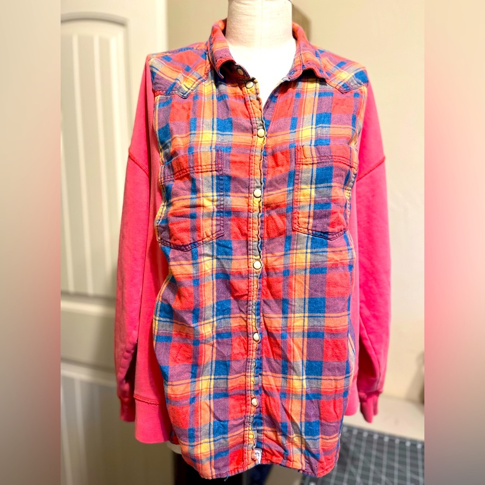 Upcycled Snap button flannel